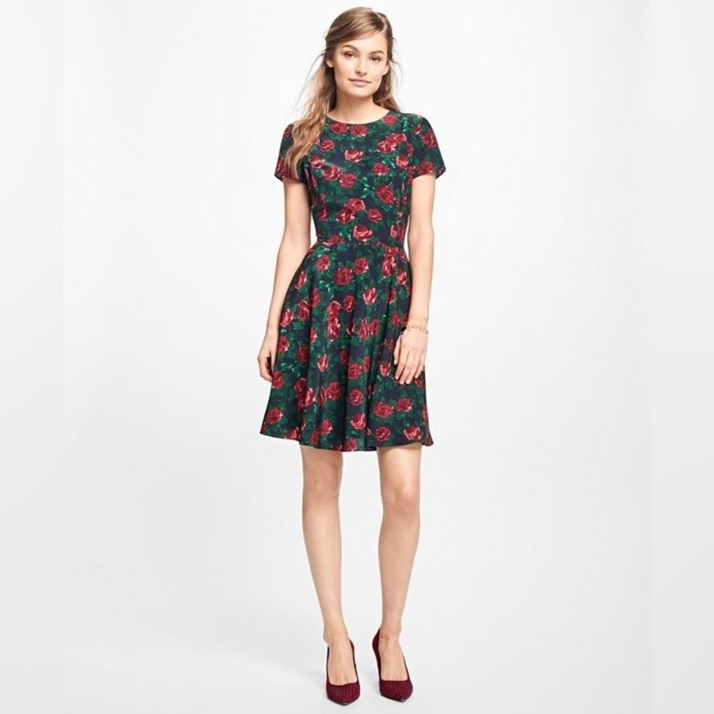Brooks Brothers Red Fleece Silk A Line Floral Dress